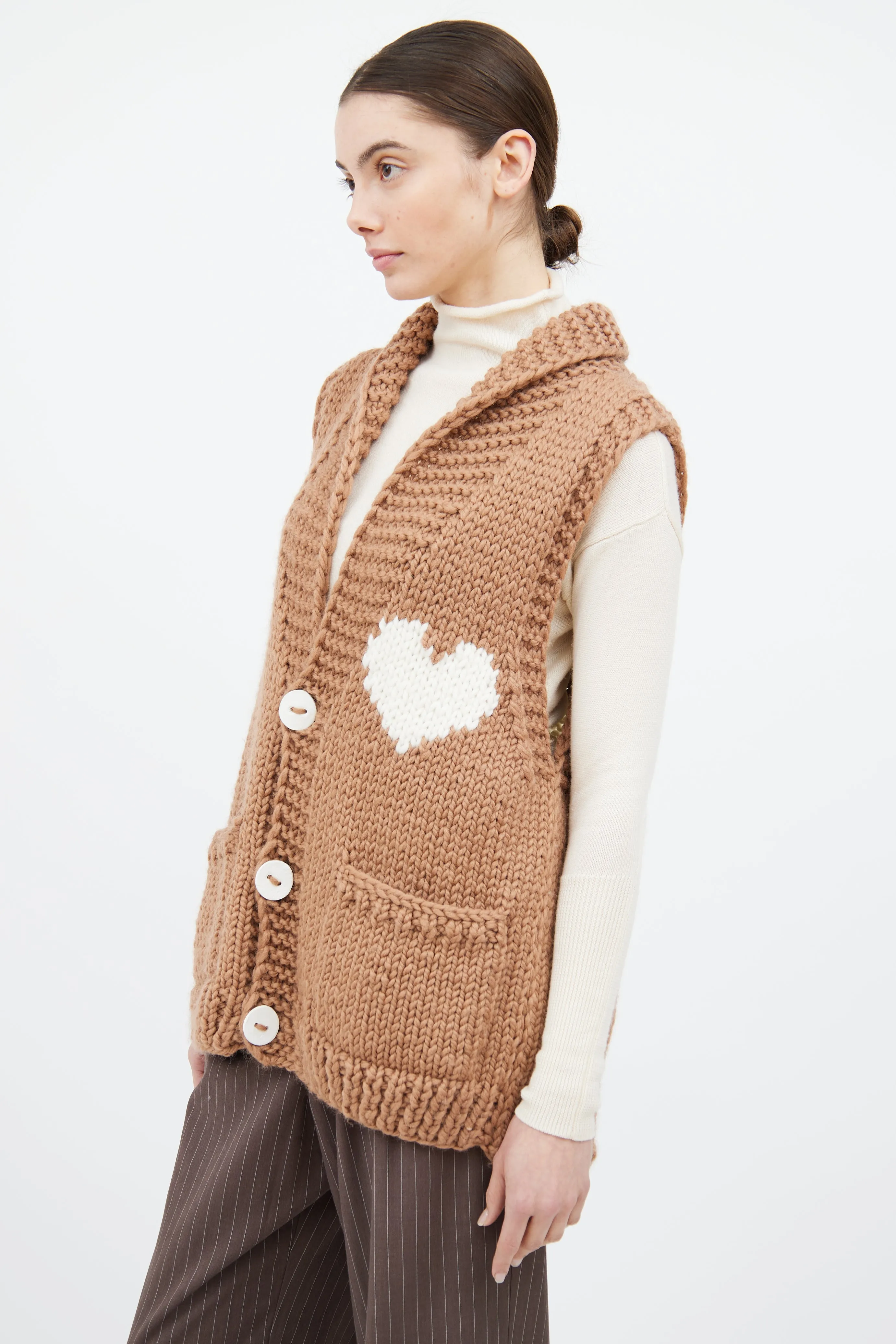 Brown & White Wool Heart Vest