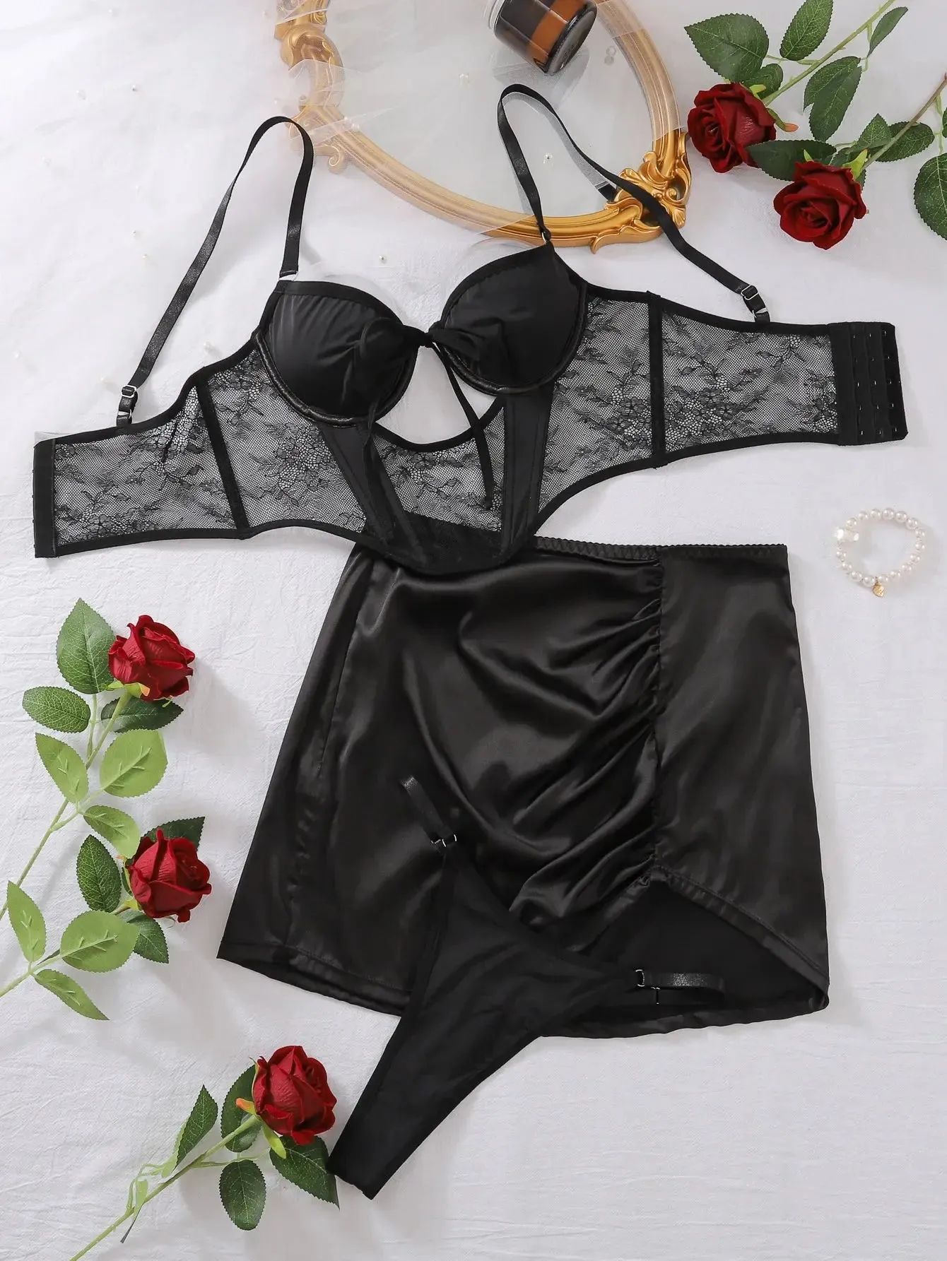 Elegant Lace Corset Set Lace Ensemble Slim-Fit Skirt