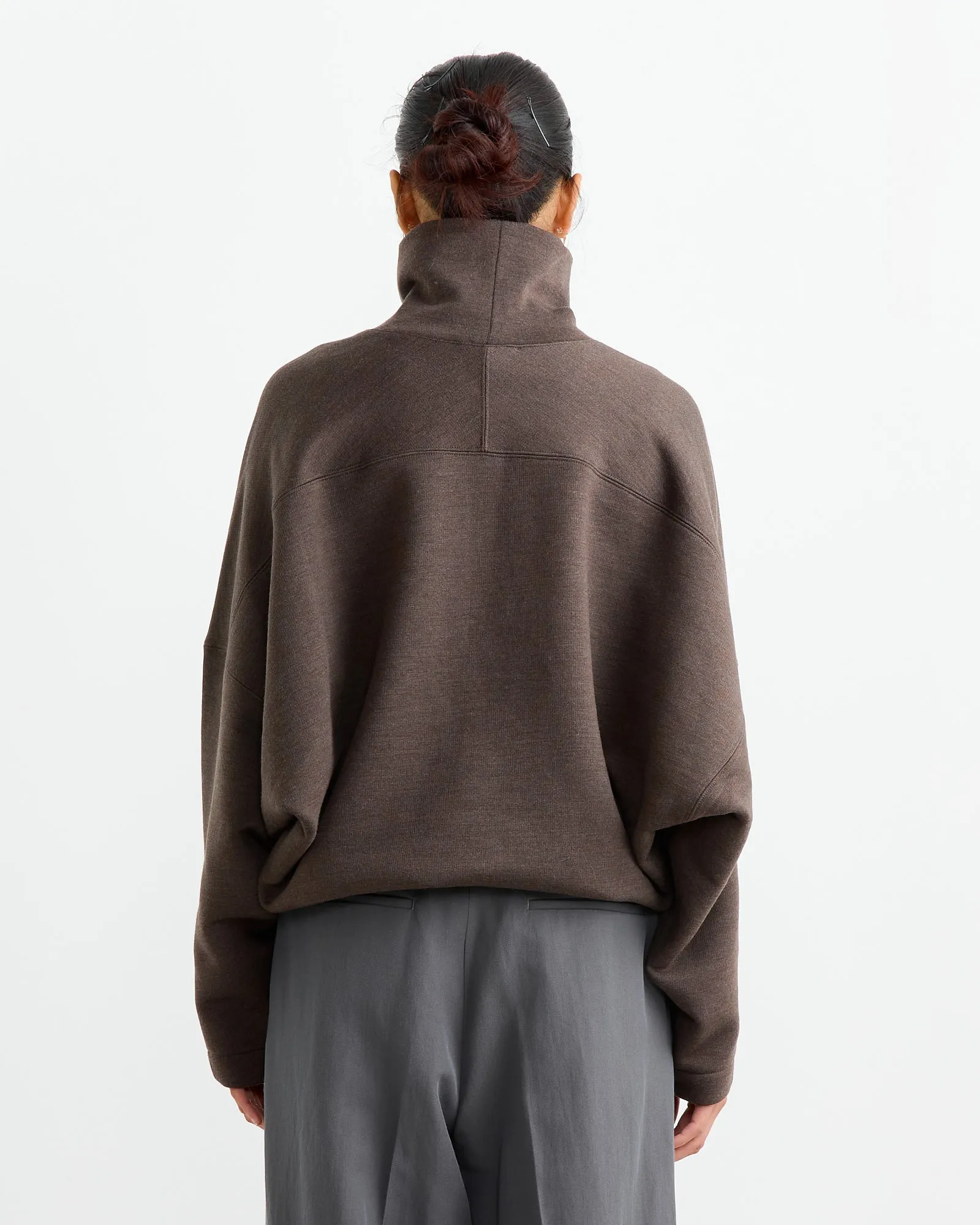 High Neck Sweatshirt in Dark Brown Melange