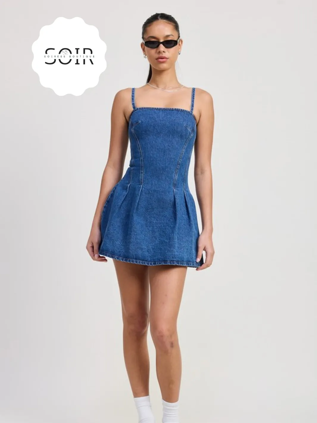 Indigo Muse Pleated Mini Denim Dress