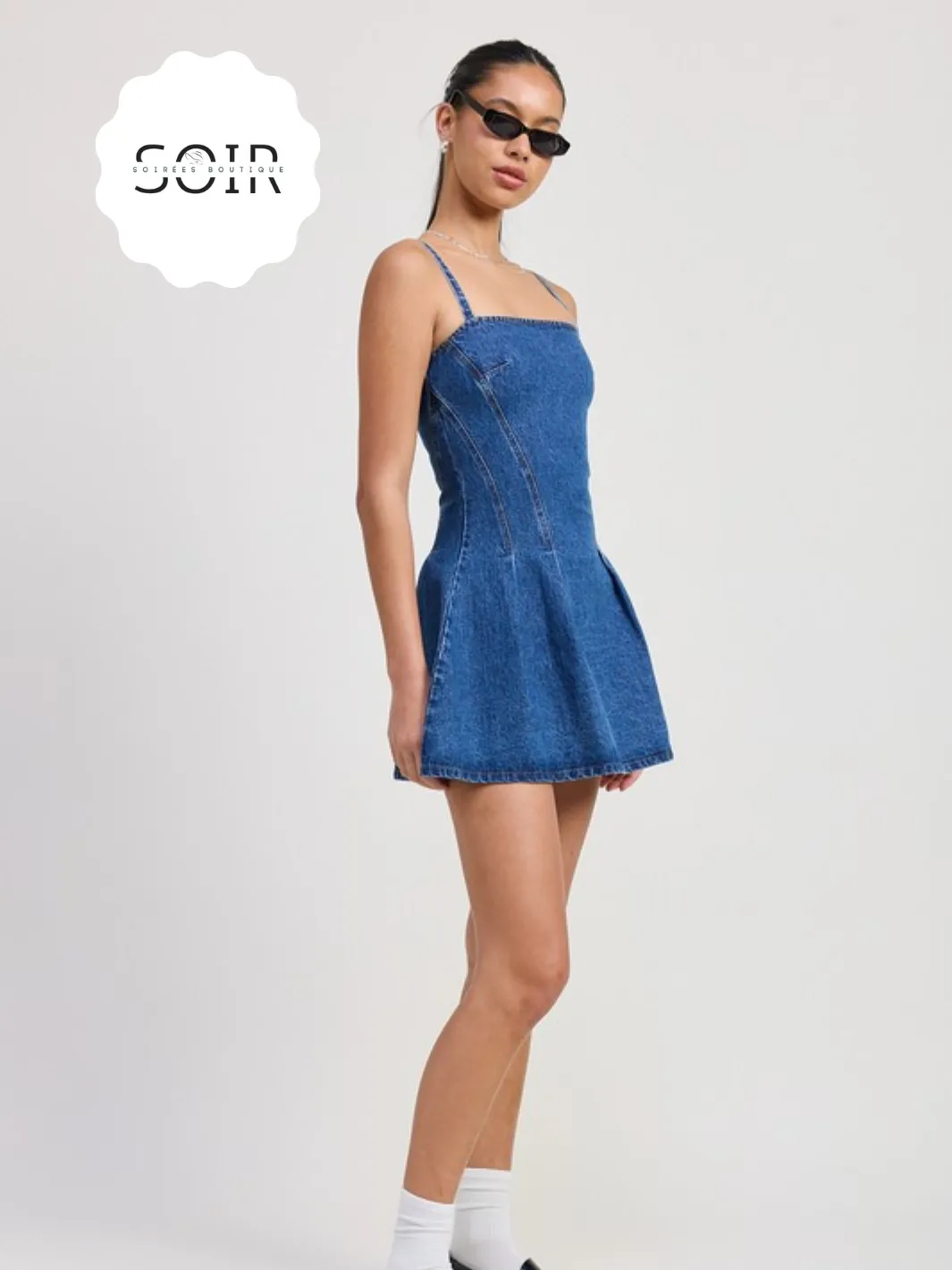 Indigo Muse Pleated Mini Denim Dress