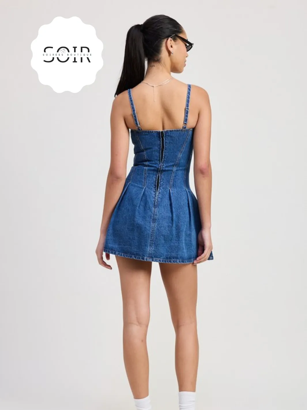 Indigo Muse Pleated Mini Denim Dress