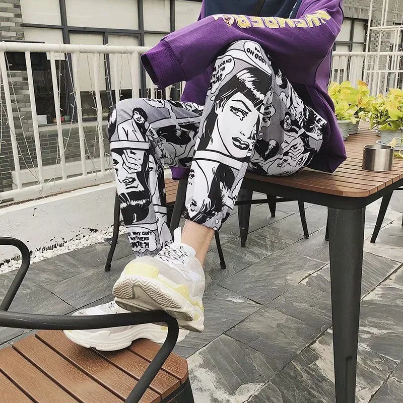 ins Popular Pants Trendy hiphopHip-Hop Loose Sporty Casual Men Jogger Cartoon Ankle-Length Pants
