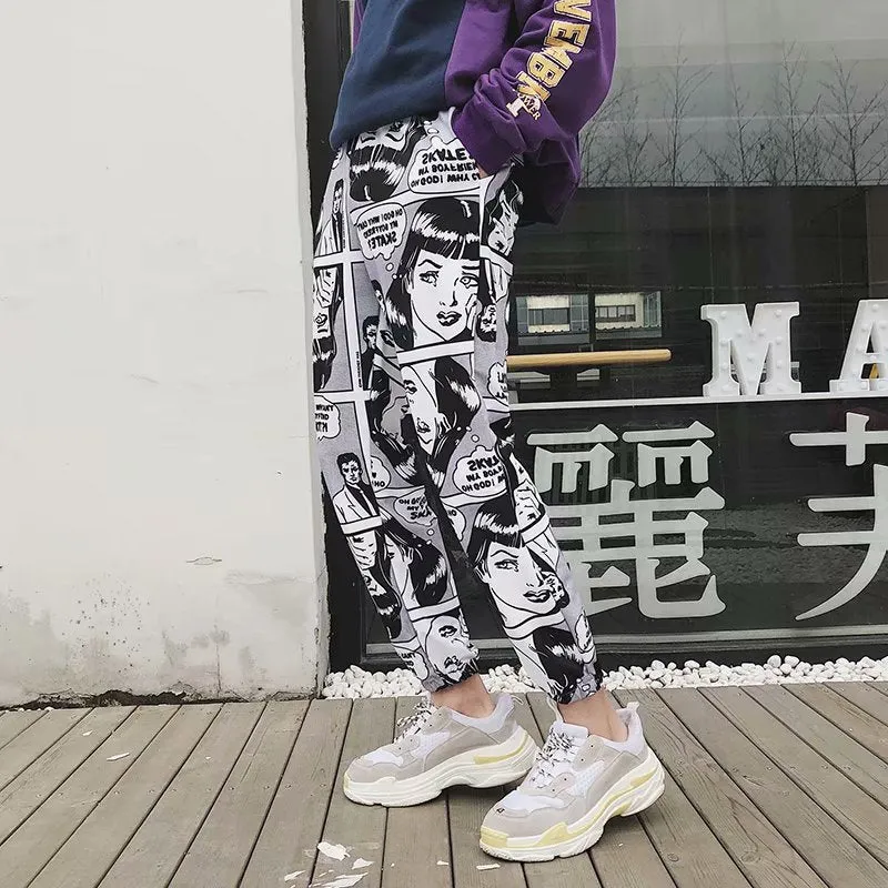 ins Popular Pants Trendy hiphopHip-Hop Loose Sporty Casual Men Jogger Cartoon Ankle-Length Pants
