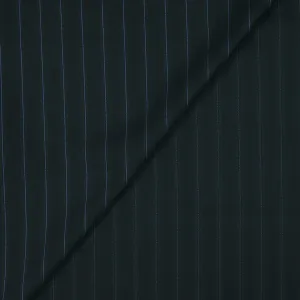 Navy with Light Blue Stripes Worsted Wool Suiting Fabric
