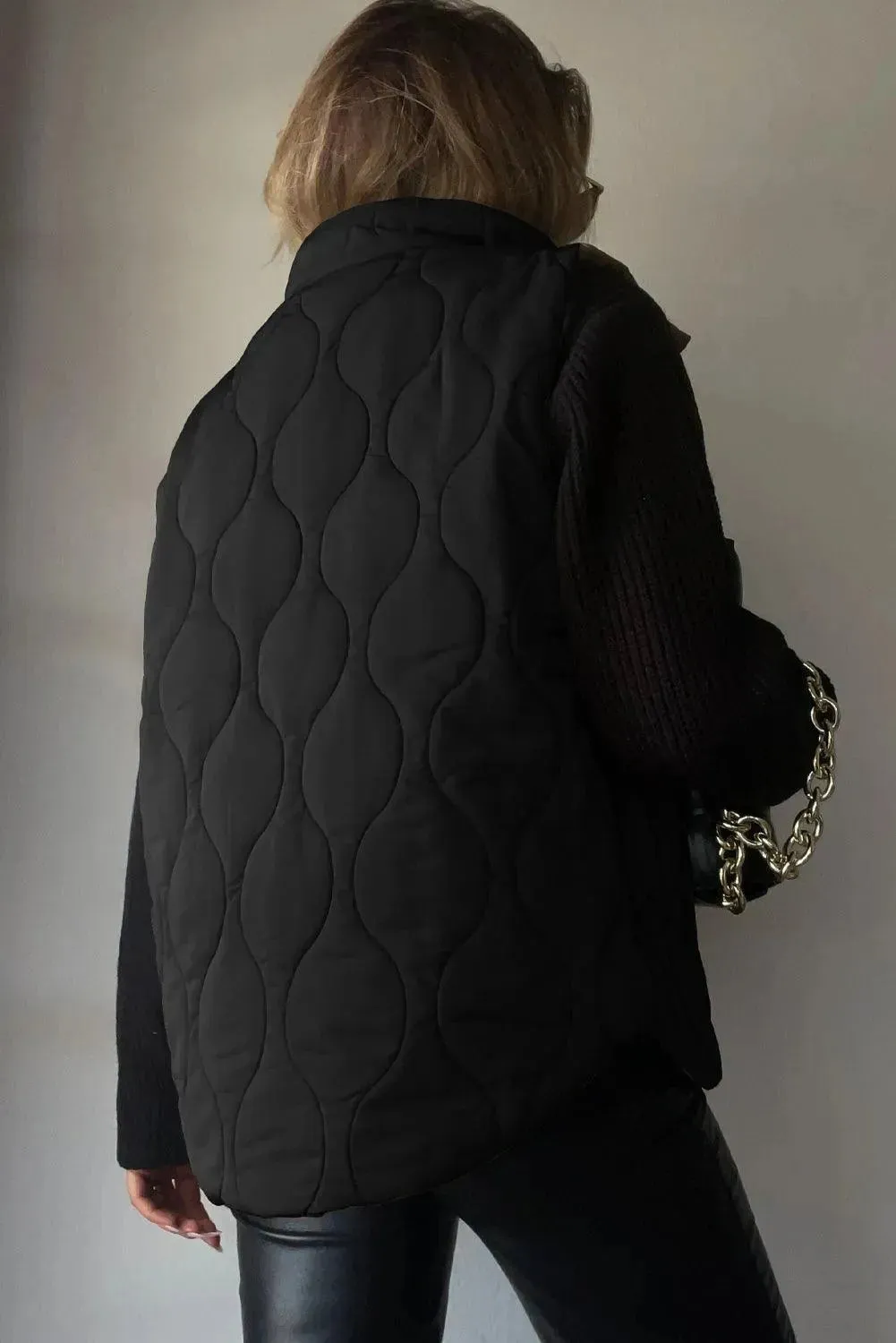 Pocketed Collared Vest with Opaque Design