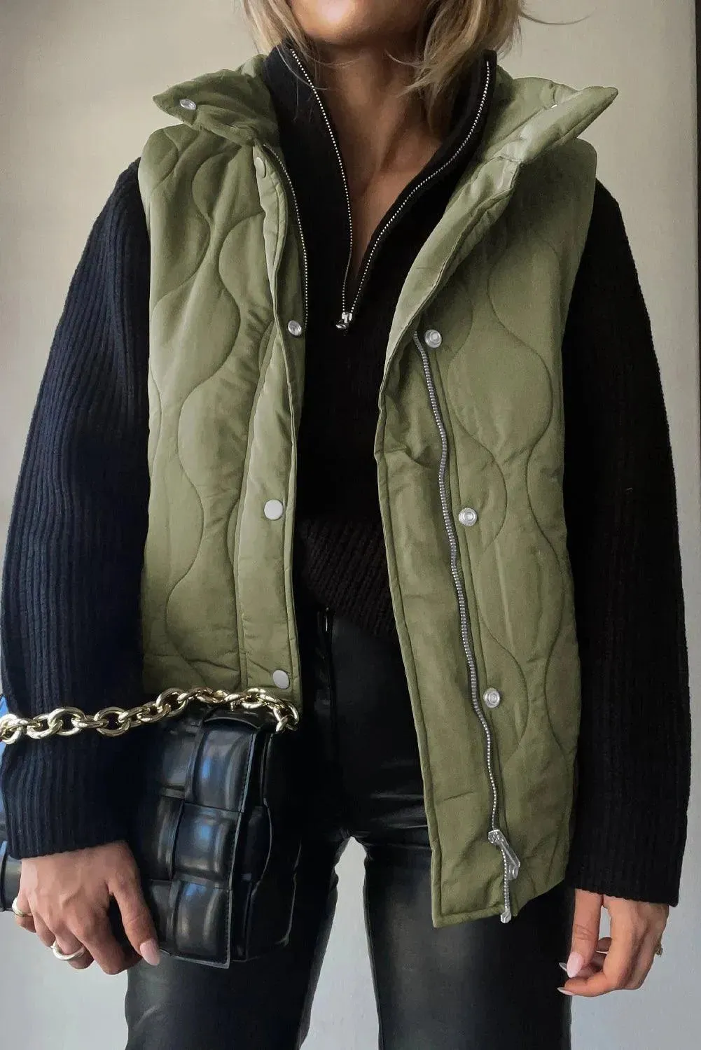 Pocketed Collared Vest with Opaque Design