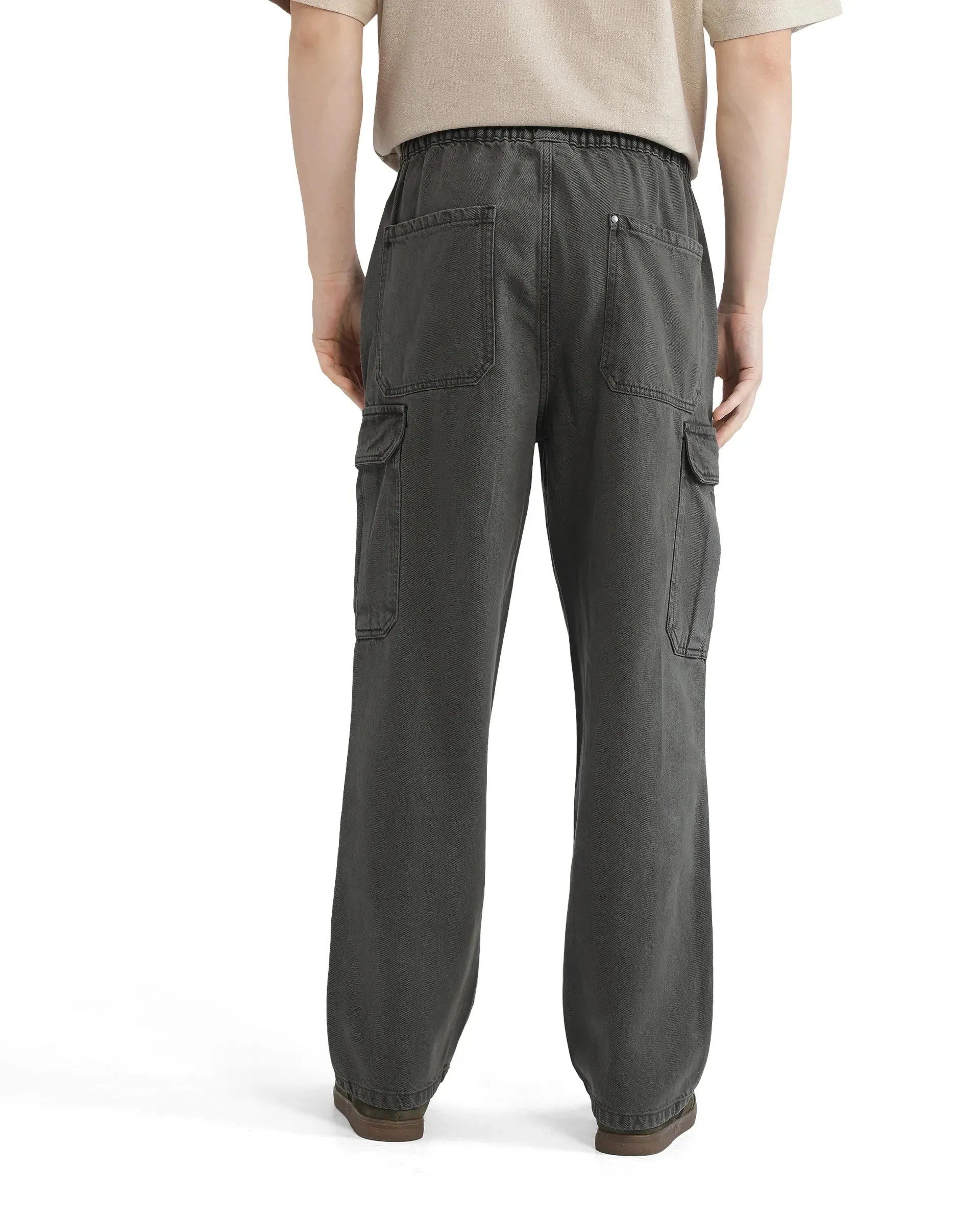 Rare Rabbit Men Hork Dark Green Cotton Fabric Elastic Waistband Multi Pocket Baggy Fit Cargo Style Jeans