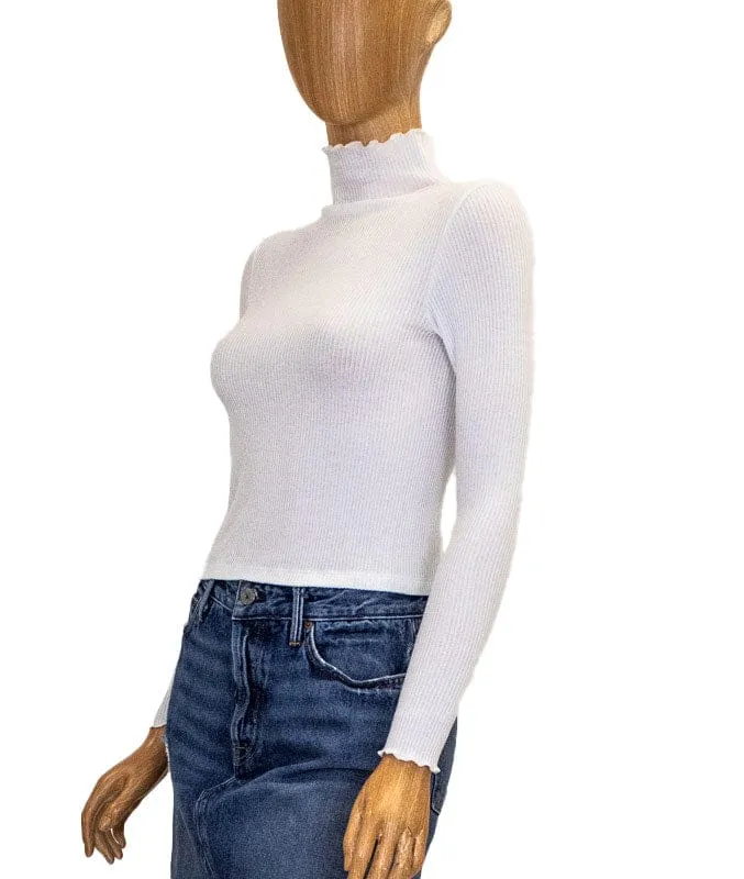 Ribbed Ruffled Turtleneck Top