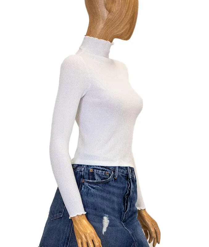 Ribbed Ruffled Turtleneck Top