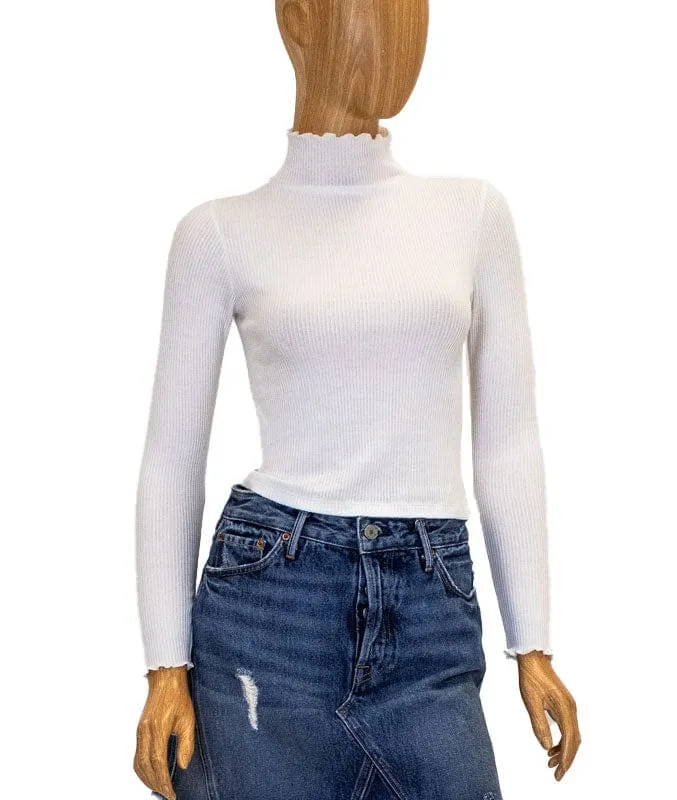 Ribbed Ruffled Turtleneck Top