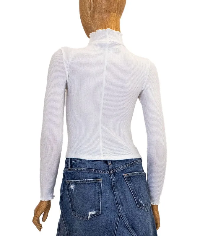 Ribbed Ruffled Turtleneck Top