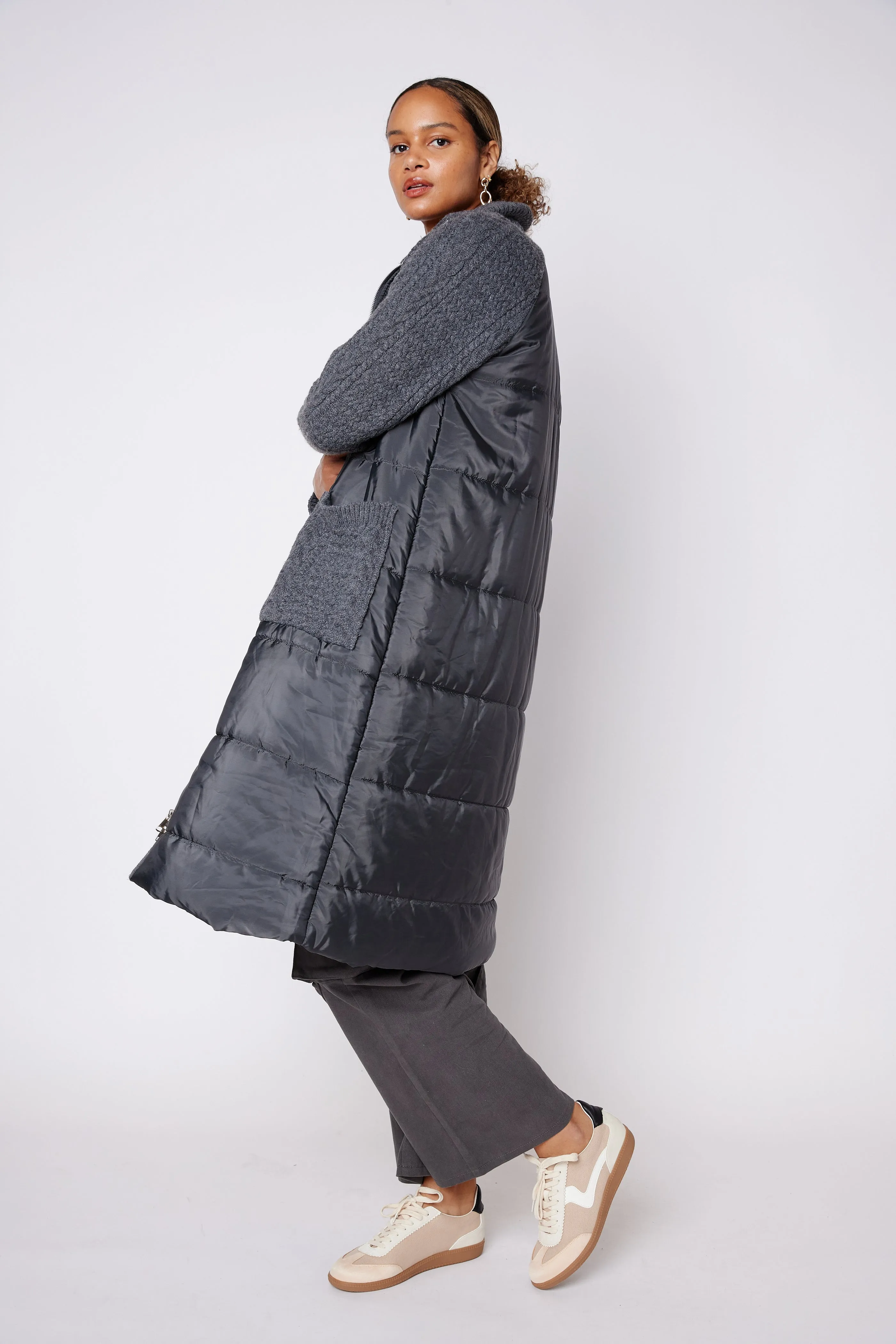 SALE - Bruce Puffer Knit Mixed Media Coat