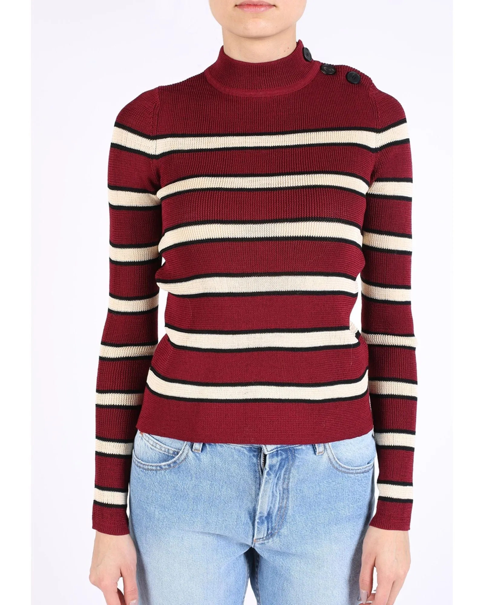 Striped Mock Neck Pullover Sweater