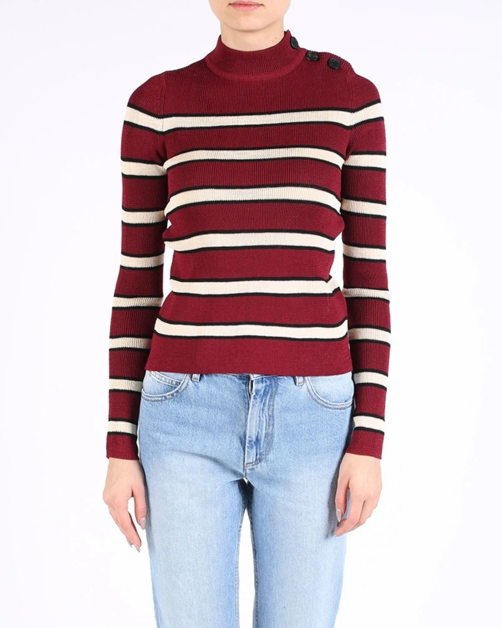 Striped Mock Neck Pullover Sweater