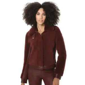 Women's Burgundy Short Sheepskin Fur Jacket with Curly Fur – Cozy & Chic